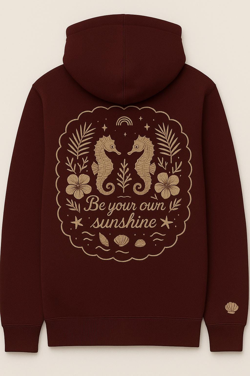 Burgundy Urban Streetwear Seahorse Beach Embroidery Pullover Hoodie - Be Your Own Sunshine - cheery