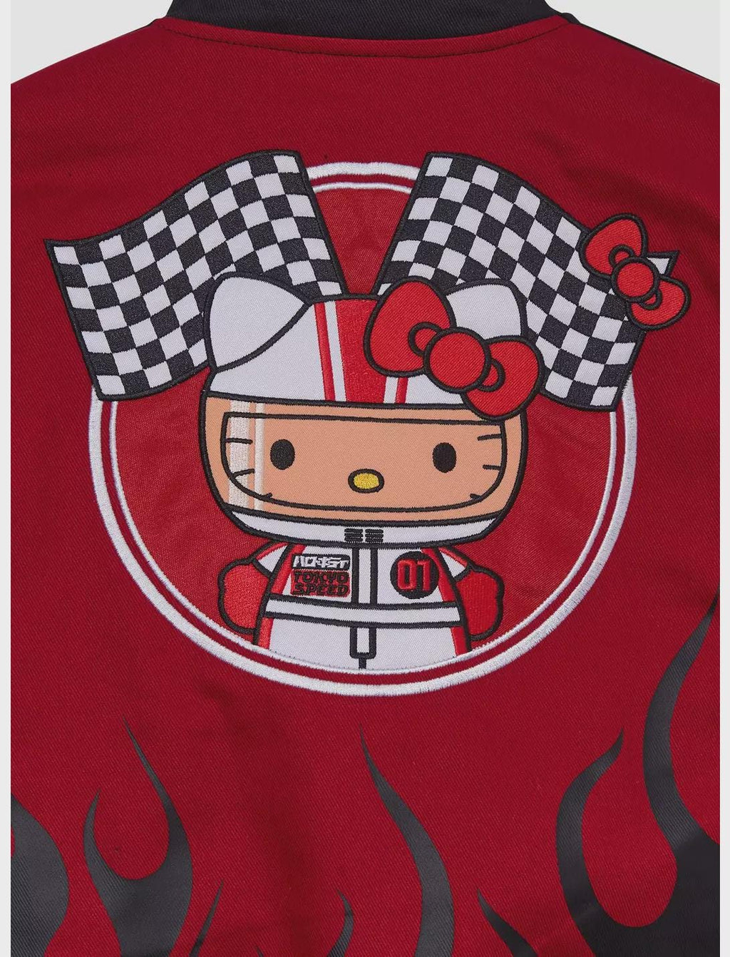 Hello Kitty Flames Racing Jacket Unisex Cropped Bomber, Sublimation Print, Anime Streetwear
