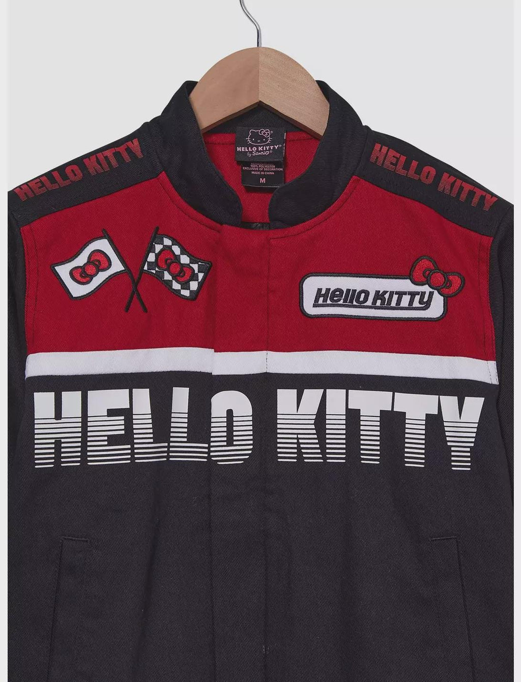 Hello Kitty Flames Racing Jacket Unisex Cropped Bomber, Sublimation Print, Anime Streetwear
